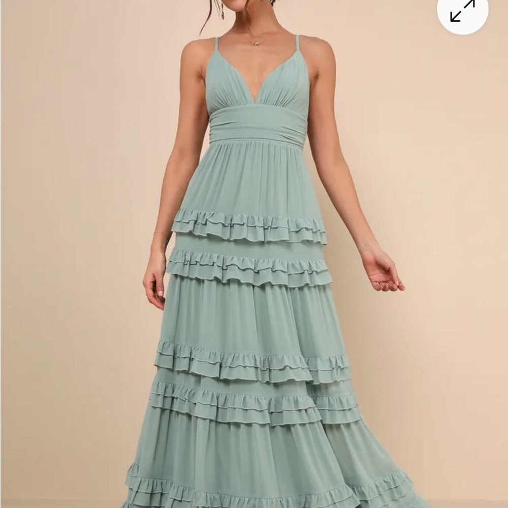 Lulus Lavish Perfection Sage Green Ruffled
Tiered Maxi Dress